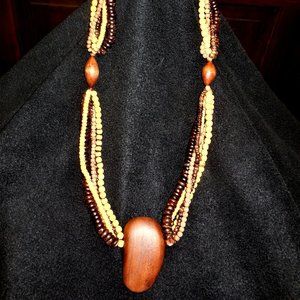 Necklace  Beaded Carved Wood